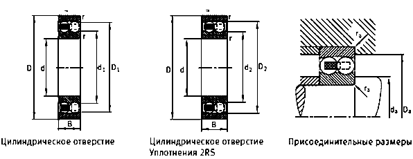 Шарикоподшипники радиальные сферические двуxpядные с цилиндрическим отверстием, открытые или с уплотнениями FAG