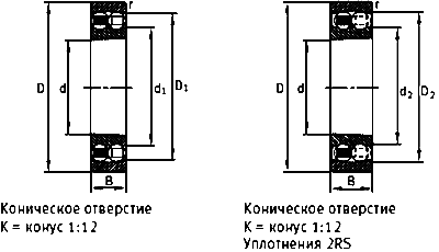 Шарикоподшипники радиальные сферические двуxpядные с коническим отверстием, открытые или с уплотнениями FAG